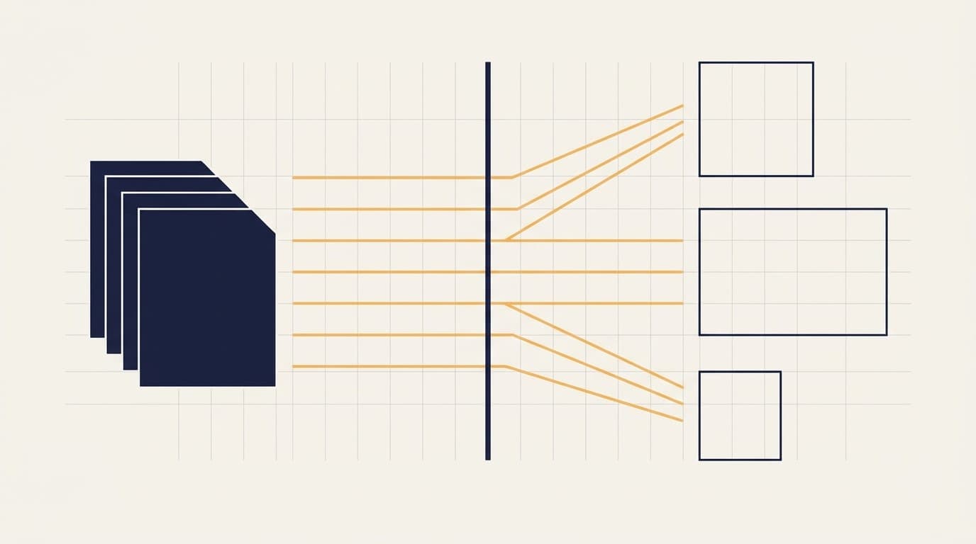 Abstract architectural illustration representing the KYC document classification for a mid-market AU bank engagement.