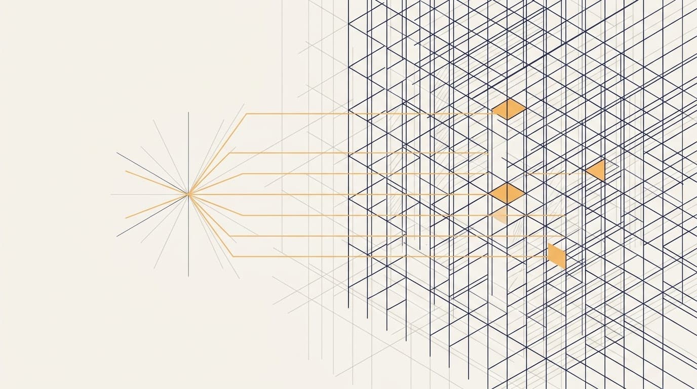 Abstract architectural illustration representing the Knowledge assistant for a top-10 AU commercial law firm engagement.