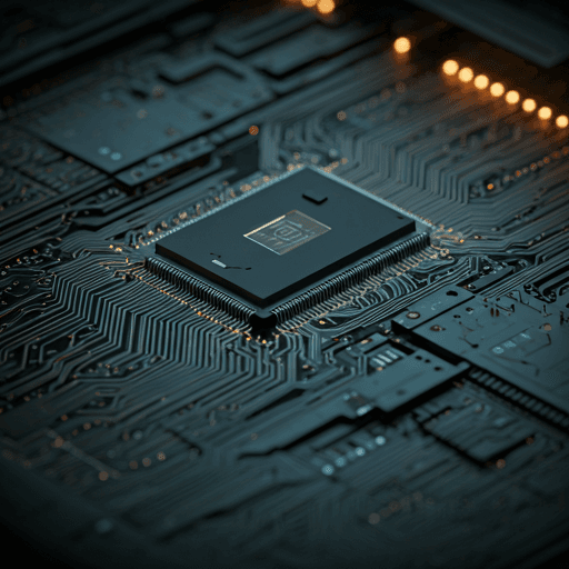 Macro shot of highly organized circuitry and digital server nodes, captured in a clinical architectural style — precise lines, organized technical complexity, midnight blue tones with subtle amber glow, representing the silent efficiency of production-grade AI infrastructure.